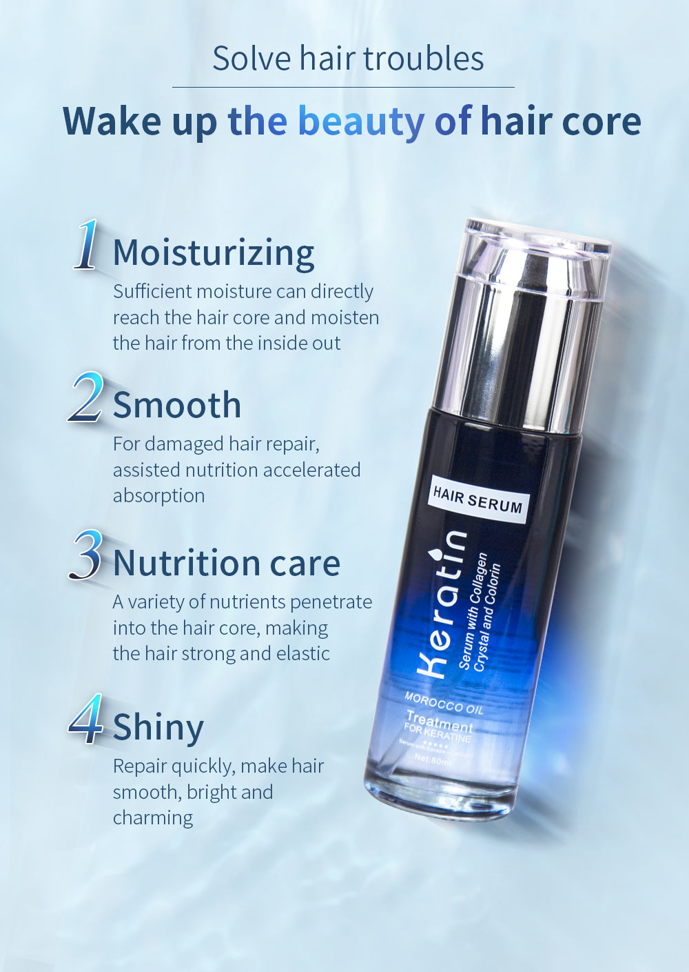 KERATIN MOISTURIZING & SMOOTH HAIR SERUM MOROCCO OIL 80ML - Classy Touch Pk